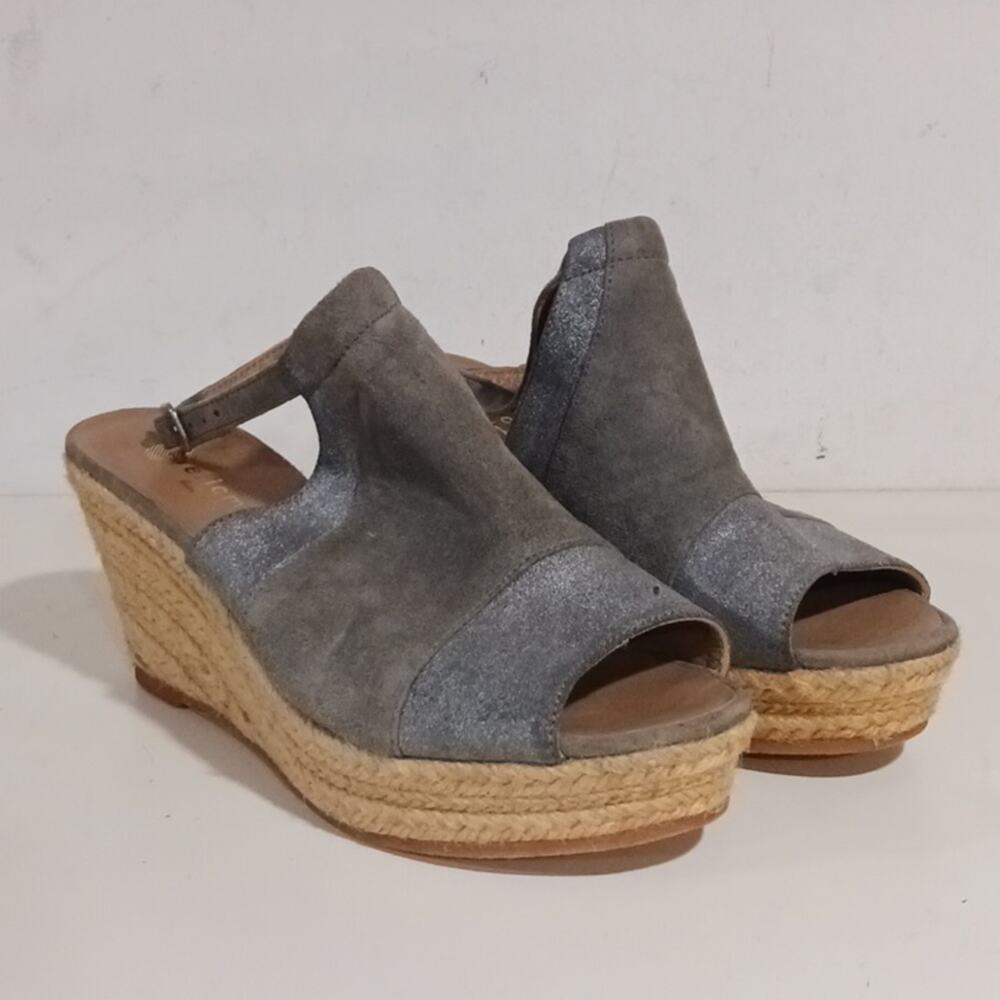 Eric Michael Blue Gray Suede Platform Espadrilles Womans sz 39/8.5-9 Ankle Strap